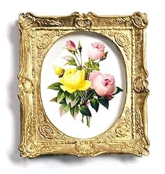 Rosa Lutea and Rosa Indica - Gold Frame Magnet with pop-out easel (2-3/4" x 2-1/2")