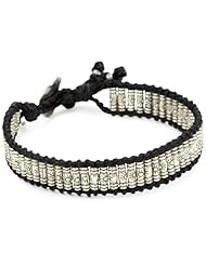 M.Cohen Handmade Designs Big Sterling Silver Stamped Beads On Black Wax Linen Bracelet