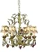 multi 6-arm leaf & flower chandelier w/ivory ribbon embroidery shades