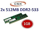 Produkt-Bild: 1GB Dual Channel Kit CSX Original 2x 512 MB 240 pin DDR2-533 (533Mhz, PC2-4200U, CL4, 240-polig, Nicht-Ecc, unbuffered) f&uuml;r DDR2 Mainboards - 100% kompatibel zu 400Mhz, PC2-3200U, CL3