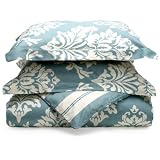 Regency300Thread-CountHavanaReversibleFloral/StripeKingDuvetSet,WaterBlue