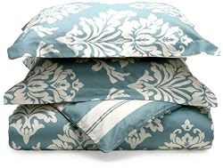 Regency Collection 300 Thread-Count Havana Reversible Floral/Stripe Full/Queen Duvet Set, WaterBlue