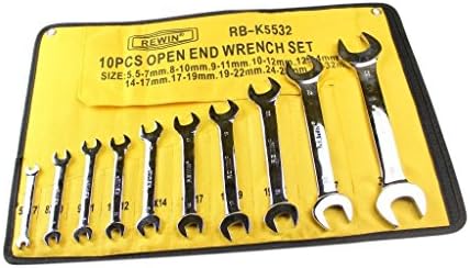 REWIN RB-K5532 10 Pcs Metric Open End Ratcheting Angel Wrench Set Silver