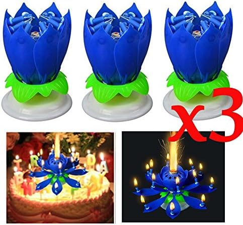 Blogger 3 Pcs New Generation Birthday Candles Amazing Singing Rotating Musical Lotus Flower Luminous Candles Romantic Party Surprised Gift Light for Birthday