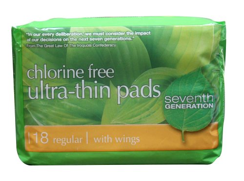 Seventh Generation Chlorine Free Maxi Pads, Ultra Thin Regular with Wings, 18-Count Packages (Pack of 12)