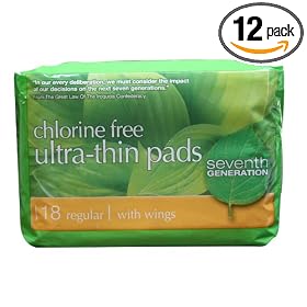 Seventh Generation Chlorine Free Ultrathin Regular Pads, 18-count Packages (Pack of 12) (216 pads)