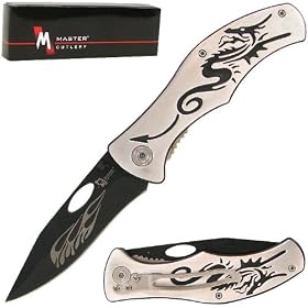 Engraved Dragon Handle Folding Pocket Knife 7.5 inches