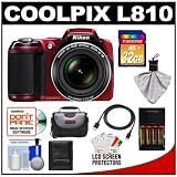 Nikon Coolpix L810 Digital Camera (Red) with 32GB Card + Batteries & Charger + Case + HDMI Cable + Accessory Kit