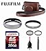Accesory Kit for Fuji x100/x100s + Fujifilm Lens Hood with Adapter Ring + Fujifilm LC-X100 Leather Case for Camera (Brown)