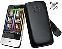 Original Suncase Tasche fuer - HTC Legend Leder Etui *Lasche mit Rueckzugfunktion* - in der Farbe Schwarz