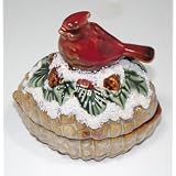 Cardinal Sitting On A Snow Covered Acorn Covered Trinket Bowl