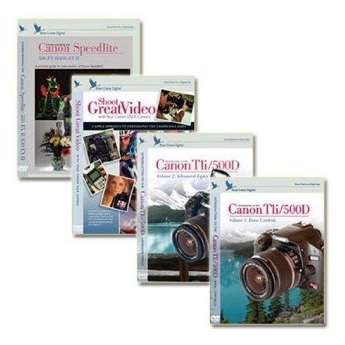 Blue Crane Digital Canon Rebel T1i/500D DVD 4pk Volume 1, 2, Speedlite, Video