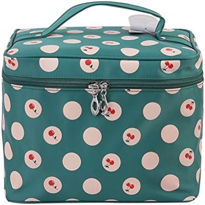 LEORX Handheld Cherry Polka Dots Pattern Big Travel Cosmetic Makeup Bag Zipper Pouch Toiletry Wash Bag Organizer (Dark Green)