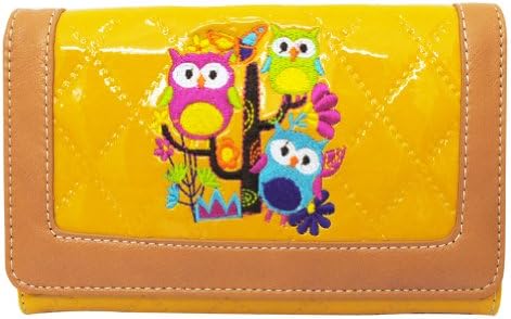 Beautiful Owl Quilted Diamond Pattern Fashion Wallet (yellow)