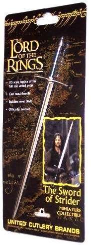 United Cutlery Lord of the Rings Miniature Sword of Strider w/ Display