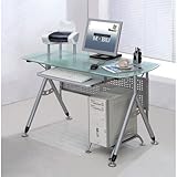 TECHNI MOBILI Glacier Glass Top Metal Computer Desk