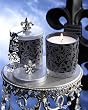 Black and White Damask Frosted Glass with Fleur De Lis Metal Lid candle