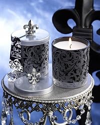 Black and White Damask Frosted Glass with Fleur De Lis Metal Lid candle