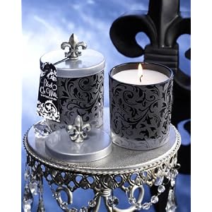DecoGlow Black on White Collection Frosted Glass with Damaske Pattern and Metal Lid Filled with White Orchid Scented Candle : scented candle collection