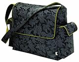 OiOi Black Jacquard Diaper Messenger (Black Floral Jacquard)