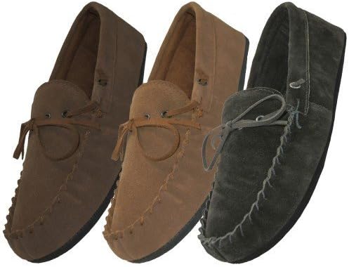MEN'S MOCCASINS - BLACK, BROWN, BEIGE- HOUSE SLIPPERS - INDOOR OUTDOOR M080004 (10, Black)