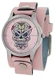 Nemesis # PGB925PK Women's Pink Wide Leather Band With Tatto Skull Watch
