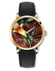 SPRAWL Aanalog Fashion Series Gold Ladies Watches of Genuine Black Leather Strap,Unique Wrist Watch for Women Girls Designed with Strange red flower