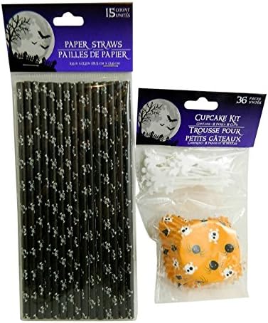 Halloween Skull and Bat Cupcake and Straw 2 Pc. Bundle for 15
