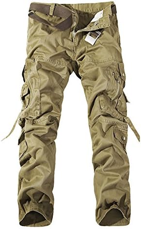 Simplechic Men's Loose Casual Washed Quick Dry Multi-Use Pockets Cargo Pants Khaki 32