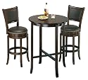 York Espresso Pub Table Set with 2 Leather Chairback Swivel Bar Stools