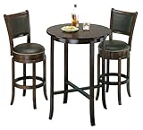 IMAGE OF York Espresso Pub Table Set with 2 Leather Chairback Swivel Bar Stools