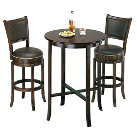 Click here to buy York Espresso Pub Table Set with 2 Leather Chairback Swivel Bar Stools by AtHomeMart.