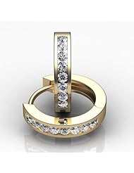 14KT Yellow Gold Sleek and Stylish Channel Set Diamond Hoop Earrings containing Sixteen Round Brilliant Cut Diamonds Total. 1/5 CTW