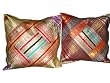 2 Deep Orange Blue Red Sari Zari Borders Cushion Covers 16"