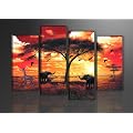 Bild auf Leinwand Afrika 130 x 80 cm 4 Teile Modell-Nr. XXL 6165 Bilder fertig gerahmt� auf echtem Holzrahmen riesig. Ausf�hrung Kunstdruck als Wandbild mit Rahmen.