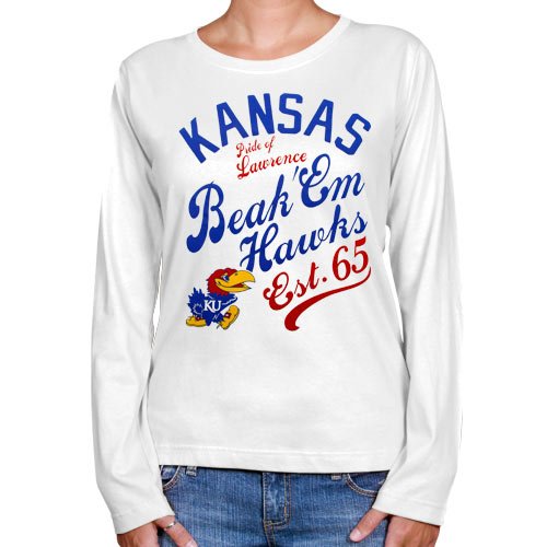 Kansas Jayhawks Ladies Splashy Long Sleeve T-Shirt - White (Medium)