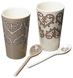 Yedi Houseware Classic Coffee and Tea Paisley Heart Cups with Spoons, Set of 2