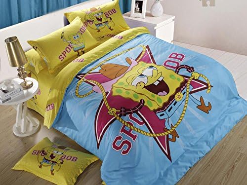 DreamJar Kids Bedding SpongeBob pattern quilt cover & pillow cases & Fitted Sheet,4 Pieces,Queen