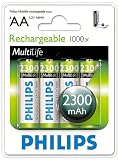  : Philips Multilife AA 1.2V NiMH - Nickel-Metal Hydride - Rechargeable Batteries - MEGA HIGH CAPACITY 2300 mAh For Longer Performance! - Ideal For Use With Digital Cameras, Portable MP3 Players, RC Toys etc (supplied in 1 x pack of 4)