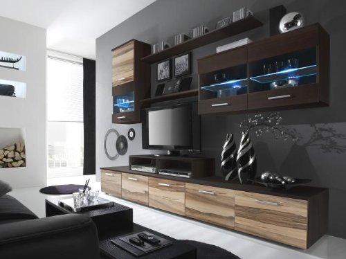 WOHNWAND ANBAUWAND WOHNZIMMER MÖBEL WENGE WALNUSS +GRATIS BELEUCHTUNG GALINO 108767