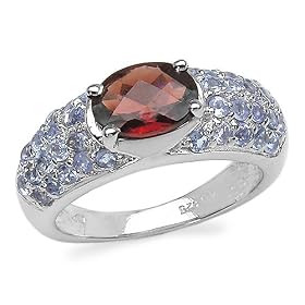 2.30 Carat Genuine Garnet and Tanzanite Silver Ring by 