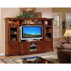 <b>Contemporary Style Brown Finish Entertainment Center w/Lights</b>