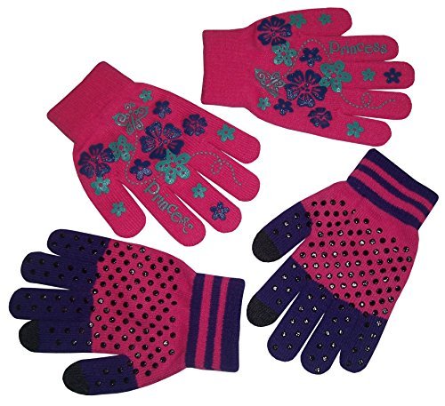 N'Ice Caps Girls Magic Stretch 2 Pair Pack Novelty Gloves