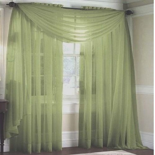 MONAGIFTS SAGE GREEN Scarf Voile Window Panel Solid sheer valance