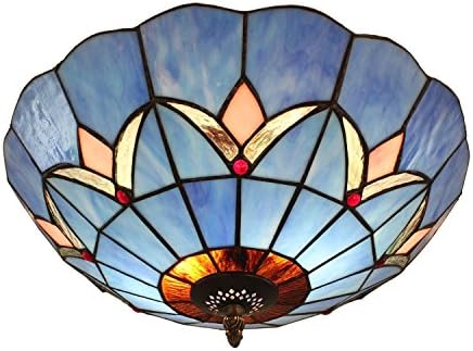 Magglo Lighting Tiffany Bedroom Ceiling Light Blue Glass 12 Inch Lampshade