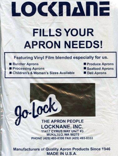 Aprons, from Locknane Corp., APRON, is full size 28 x 37, wipe, off, vinyl, finish, Adjustable neck strap, waist tie, Superb quality medium weight,