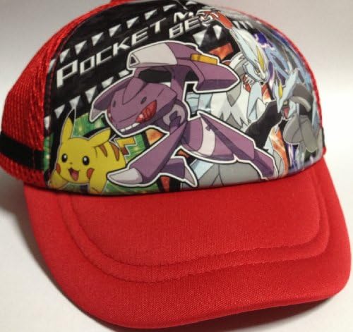 POKEMON BW Mesh Trucker Cap - Adjustable Hat (Red) for Kids and Children