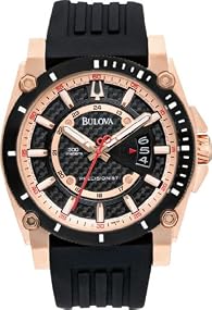 Bulova #96B156 Men's Precisionist Rose Gold Tone Polyurethane Strap 300M Dive Watch