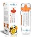 AquaFrut 32 OZ Fruit Infuser Water Bottle BPA-Free Fruit Infusion Sports Bottle - Flip Top Lid w Drinking Spout, Leak Proof, Made of Durable Tritan. Free Recipe eBook! (Orange)