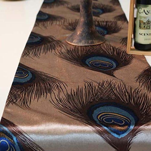 SewForever Peacock Feather Printed Velvet Table Runner, 12.5" x 70.8"